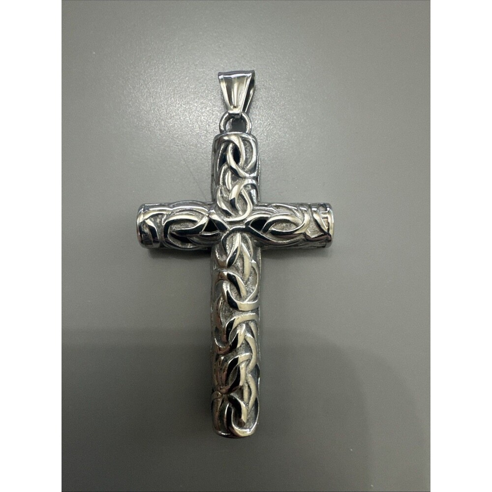Cross Pendant 24” Chain Necklace Stainless Steel Viking Religious Gift Unisex